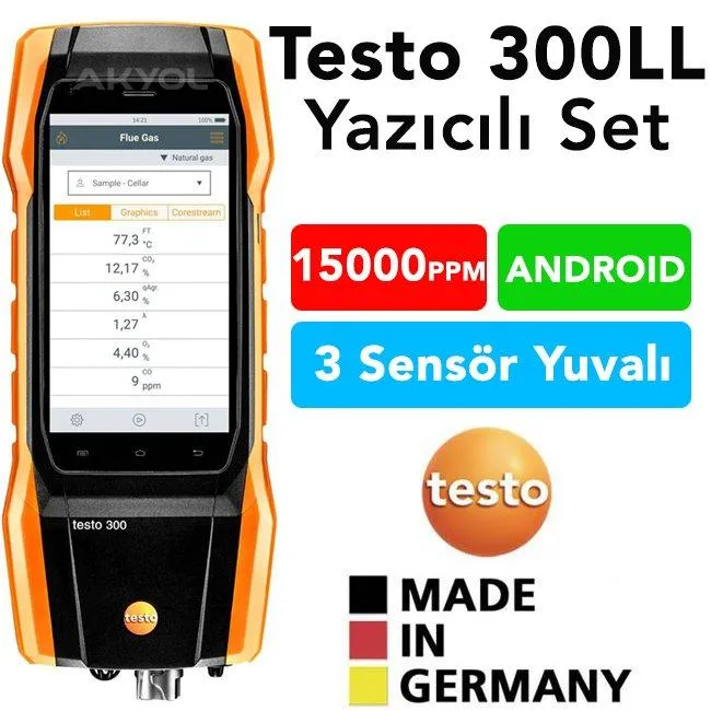 Testo 300 LL Baca Gazı Analiz Cihazı (Yazıcılı Set) 15000 PPM