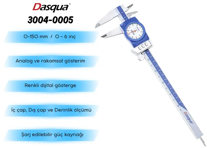 Dasqua 3004-0005 Dijital Göstergeli IP67 Saatli Kumpas | 0-150mm