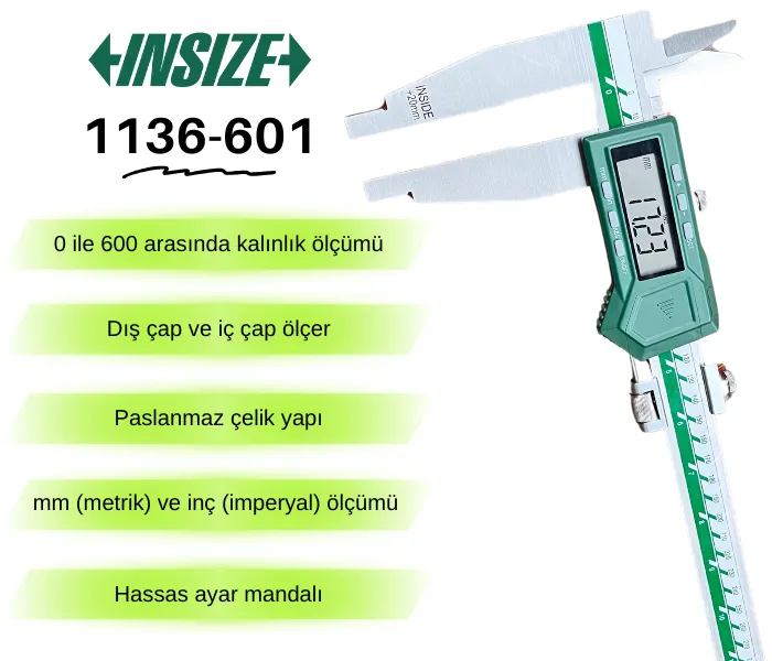 İnsize 1136-601 Çift Çeneli Dijital Kumpas | 0-600mm